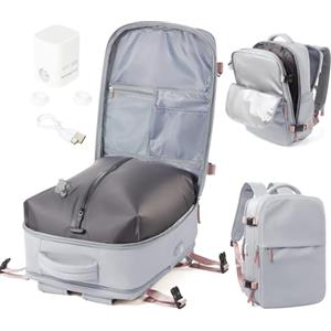WEPOET Zaino Sottovuoto Viaggio Ryanair 40x30x20 Zaino da Viaggio Aereo Bagaglio a Mano con Sottovuoto Zaini Easyjet 45x36x20 Vacuum Backpack con Porta Scarpe(Grigio)