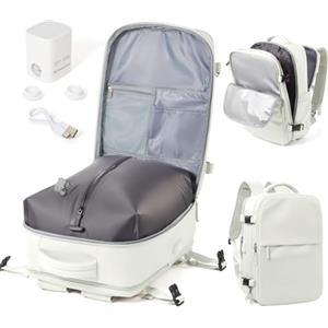 WEPOET Zaino Sottovuoto Viaggio Ryanair 40x30x20 Zaino da Viaggio Aereo Bagaglio a Mano con Sottovuoto Zaini Easyjet 45x36x20 Vacuum Backpack con Porta Scarpe(Beige)