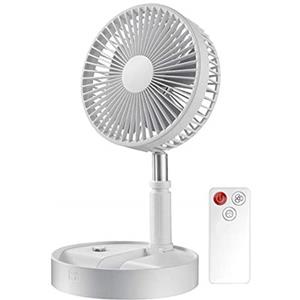 NFLOBD Ventilatore elettrico pieghevole telescopico, Ventilatore da tavolo USB portatile, con batteria ricaricabile da 3600 mAh, piedistallo regolabile 4 velocità silenzioso/ telecomando (Bianca)