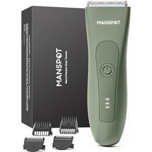 MANSPOT Rasoio Elettrico Corpo Uomo, Depilatore Corpo con Lama in Ceramica, Rasoio Parti Intime Impermeabile IPX7 Umido e Asciutto per Zone Sensibili, Barba, Braccia, Gambe e Ascelle, 4 Pettini Guida