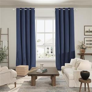 Generico Tenda Oscurante in Velluto Blu con Anelli, Set 2 Pannelli 117x137 cm, Termica Isolante e Fonoassorbente, Tende Eleganti per Camera da Letto e Soggiorno