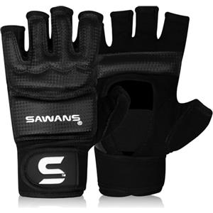 SAWANS Guanti MMA Guanti da Karate Sacco da Boxe Guanti da Boxe Arti Marziali Combattimento Taekwondo Guanti da Kickboxing Combattimento Grappling Allenamento per Donne Uomini Adulti (Nero, L)