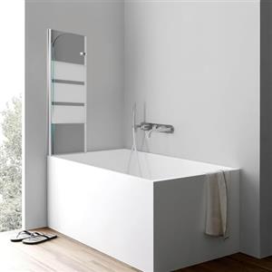 Jaxguom Parete doccia per vasca da bagno, 100 x 140 cm, pieghevole in 2 parti, con vetro di sicurezza ESG da 6 mm, strisce bianche, parete vasca in vetro con attacco vasca