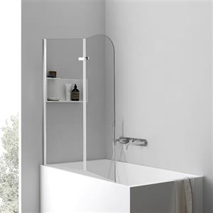 Jaxguom Box doccia per vasca da bagno, 100 x 140 cm, 2 pezzi, pieghevole, in vetro temperato di sicurezza da 6 mm, colore: argento e trasparente, con accessorio per vasca da bagno