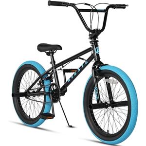 AVASTA Bicicletta BMX per Bambini Freestyle da 20 Pollici per età 6 7 8 9 10 11 12 13 14 Anni Ragazzi Ragazze Adolescenti e Junior Riders con 4 Picchetti, Rotori a 360 Gradi, Nero e Blu