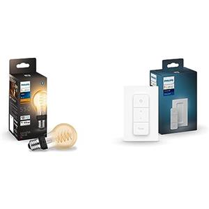Philips Hue White Filament, Lampadina LED Smart a Filamento, Luce Bianca Calda, Dimmerabile, Attacco E27 & Telecomando Dimmer Switch, Controllo illuminazione Smart, Bianco, Versione 2021