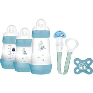 MAM Welcome To The World, Set Regalo con 3 Biberon Easy Start Anticolica, Ciuccio Start Nanò, Clip It! & Cover, con Custodia Portaciuccio, Azzurro