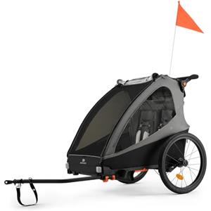 kk Kinderkraft Kinderkraft NAVA WALK 2 in 1 rimorchio bici e passeggino per 2 bambini, ruote gonfiabili, sospensioni regolabili, maniglione 9 posizioni, freno STOP, protezione UV, Grigio
