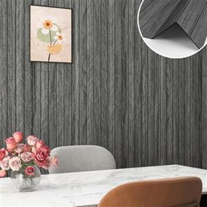 Yenhome Pannelli da Parete 3D Autoadesivi Legno Grigio Scuro 30x300cm Spessa Carta da Parati 3D Adesiva Muro Rivestimento Adesivo per Parati Interna Effetto Legno Nero per Salotto Corridoio Bagno