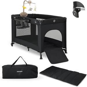 Deryan Lettino da viaggio per neonati e bambini con materasso, dalla nascita ai 5 anni, letto pop-up per bambini in 2 secondi, include zanzariera e borsa da viaggio, 130 x 63 cm (nero, culla completa)