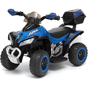 Tecnobike Shop Quad Moto Elettrico Per Bambini Mini Quad Deluxe 6V luci Suoni Batteria Ricaricabile Marcia Avanti e Indietro (Blu)