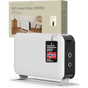 Mill Instant Max Termoconvettore Portatile 2200W MEC, per 26-30 m², Riscaldamento Rapido, Silenzioso, Facile da Spostare, con Spina, Design Norvegese