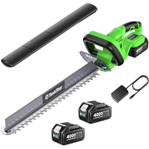 TaskStar Tagliasiepi a Batteria 56 cm, Tagliasiepi Elettrico con Impugnatura Rotante, Raccoglitore di Detriti, 2 Batterie Ricaricabili da 4,0Ah, Lama a Doppia Azione, Tagliasiepi per Arbusti e Giardin