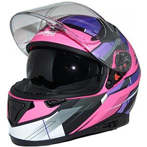 protectWEAR Casco moto integrale con visiera parasole integrata e visiera pieghevole 917-PL-S, rosa viola