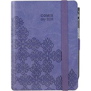 COMIX Mignon - Agenda 2026, 12 mesi, Giornaliera, Con Passante Elastico Porta Matita o Penna, Chiusura Con Elastico e Segnalibro, Matita COMIX Inclusa, Cm 9x12,5, Arabesque