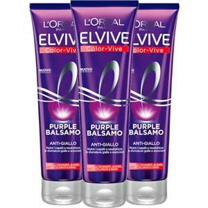 L'Oreal Paris L'Oréal Paris Elvive Color-Vive Purple Balsamo Anti-Giallo per Capelli Schiariti Biondi Decolorati Chiari Grigi Formula Nutriente con Pigmenti Viola e Filtro UV Protettivo - 3 Flaconi da 150ml