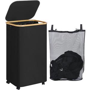 iEGrow Cesta Portabiancheria 110L su Ruote, Cesta Panni Sporchi Extra Grandi per la Biancheria con Sacchetto Interno Rimovibile e Lavabile, Cesto Portabiancheria con Coperchio per Asciugamani (Nero)