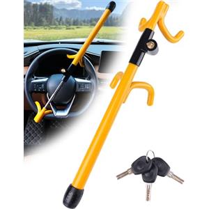 Tevlaphee Bloccasterzo a 4 Ganci, Dispositivo Antifurto Robusto ad Alta Visibilità, Compatibilità Universale per Auto, Furgoni, SUV, Adatto a Volanti fino a 41,5 cm, con 3 Chiavi(Giallo)