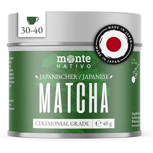 Monte Nativo Matcha Cerimoniale Monte Nativo (40g) - Perfetto per tè, latte e smoothie - Tè verde giapponese di altissima qualità - In elegante barattolo di metallo - 100% puro e finemente macinato