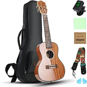Hricane Ukulele da concerto Hricane da 23 pollici in sapele lucido, stile hawaiano, per principianti adulti, con custodia morbida e corde.