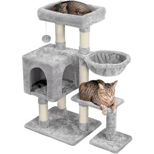 Yaheetech Albero Tiragraffi per Gatti Gattini in Corda Sisal Graffiatoio con Palla 80 x 39,5 x 96 cm Grigio Chiaro