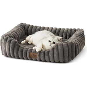COZY KISS Cuccia Ortopedica Lavabile per Cane, per Gatti e Cani Piccoli, Letto Morbido in Pelliccia Sintetica, Divano per Animali con Bordo Alto, Morbido, Antiscivolo, 64x53x15cm, Grigio