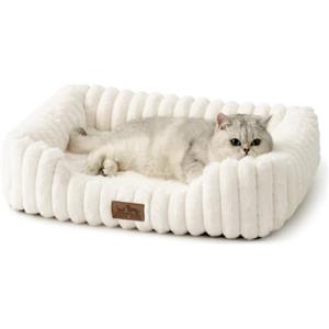 COZY KISS Cuccia Ortopedica Lavabile per Cane, per Gatti e Cani Piccoli, Letto Morbido in Pelliccia Sintetica, Divano per Animali con Bordo Alto, Morbido, Antiscivolo, 64x53x15cm, Beige