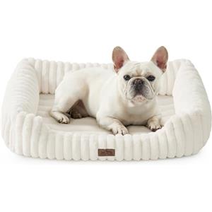 COZY KISS Cuccia Ortopedica Lavabile per Cane, per Cani Piccoli e Medi, Letto Morbido in Pelliccia Sintetica, Divano per Animali con Bordo Alto, Morbido, Antiscivolo, 76x58x18cm, Beige