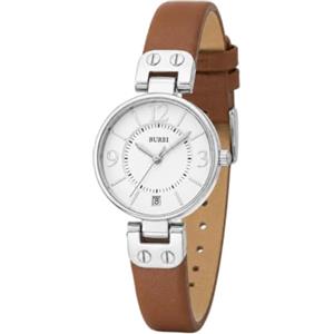 BUREI Mini orologio da polso da donna con cinturino in pelle, per lavoro e tempo libero, idea regalo, argento, marrone, cinghia