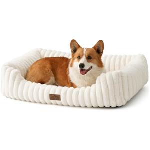 COZY KISS Cuccia Ortopedica Lavabile per Cane, per Cani Grandi e Medi, Letto Morbido in Pelliccia Sintetica, Divano per Animali con Bordo Alto, Morbido, Antiscivolo, 89x64x20cm, Beige