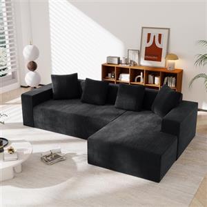 Lekvvied Divano senza osso completamente compresso, divano angolare con chaise longue a L, divano modulare moderno con sedute profonde, per soggiorno e camera da letto, nero