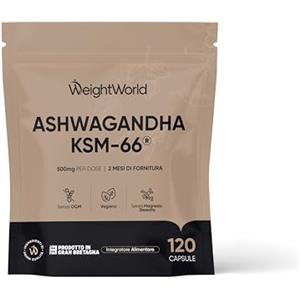 WeightWorld Ashwagandha KSM-66 Vegana, Pepe Nero, Vitamina B6, 120 Capsule, Dose da 500mg, Integratore Ashwagandha Polvere, La Vitamina B6 Contribuisce alla Riduzione della Stanchezza e dell'Affaticamento (EFSA)