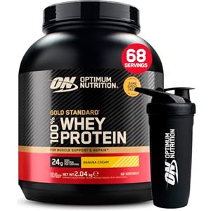 Optimum Nutrition Gold Standard 100% Whey Proteine in Polvere con Proteine Isolate e Aminoacidi per la Massa Muscolare Crema di Banana 2,04Kg 68 Porzioni + REFORCE STEEL SHAKER