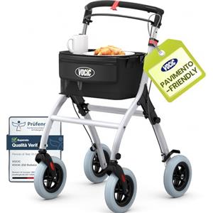 VOCIC Z32 Deambulatore sottile per casa, deambulatore interno pieghevole e leggero, stabile rollator con spuer pneumatici antiscivolo silenziosi, deambulatori per anziani pieghevole vassoio, nero