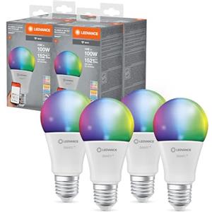 LEDVANCE Lampada LED SMART+ WIFI, smerigliata, 14W, 1521lm, forma classica a goccia con E27, luce colorata e luce bianca, controllo tramite app o vocale, durata fino a 20.000HR, confezione da 4