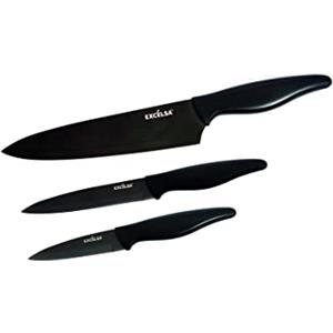 Excelsa Titan Set 3 Coltelli da Cucina, Acciaio Rivestito al Titanio, Nero