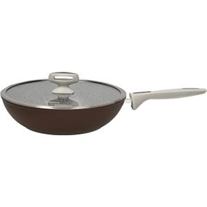 Tognana Pearlbrown stone, Wok 28 cm con coperchio, alluminio forgiato, marrone