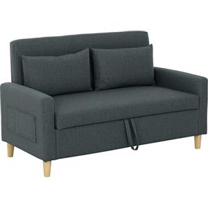 HOMCOM Divano 2 Posti in Tessuto con Braccioli e 2 Cuscini Rimovibili, Divanetto 2 Posti Moderno con Spazio Portaoggetti, Tasche Laterali e Gambe in Legno per Soggiorno e Salotto, 135x72x84cm, Grigio
