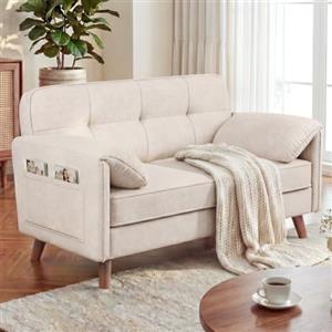 YOUDENOVA Divano 2 Posti, Piccolo Divano con Braccioli Morbidi e Tasca Laterale, Mini Divano per Soggiorno, Appartamento, Ufficio, Montaggio Facile, 145×75×85 cm, Chenille Beige