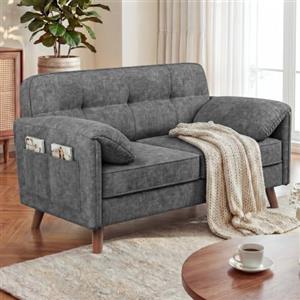 YOUDENOVA Divano 2 Posti, Piccolo Divano con Braccioli Morbidi e Tasca Laterale, Mini Divano per Soggiorno, Appartamento, Ufficio, Montaggio Facile, 145×75×85 cm, Chenille Grigio