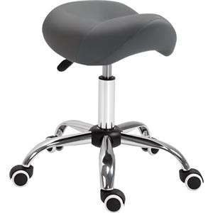 HOMCOM Sgabello da Lavoro a Sella con Ruote e Altezza Regolabile per Negozi Parrucchiere e Tattoo, 52x53x49-61cm Grigio