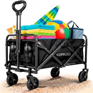 JUPPLIES Carrello da Spiaggia Pieghevole con Ruote Grandi Tutto Terreno in Acciaio e Tessuto Oxford 600D Impermeabile fino a 75kg | Carrello Portatutto Ideale per Mare, Campeggio, Giardino e Spesa
