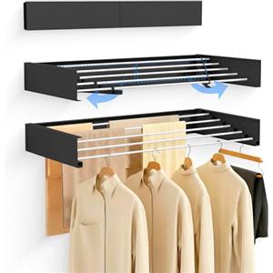 JUPPLIES Stendibiancheria da Parete Pieghevole Retrattile 120 cm - Stendino a Muro Richiudibile per Interno o Esterno - 5 Barre in Alluminio Antiruggine fino a 30 kg di Capacità (nero)