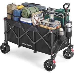 SONGMICS Carrello Spiaggia Pieghevole 200L, Carrellino da Trasporto 150 kg con Grandi Ruote Girevoli a 360°, 100 x 53 x 98 cm, per Campeggio e Spesa, Nero, Collezione Sandy GFW200B101