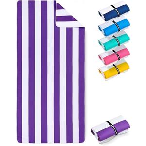 Fit-Flip Telo Mare microfibra - leggero, fine e ad asciugatura rapida - asciugamano microfibra grande - teli antisabbia da spiaggia - 100% riciclato - rigato violetto-bianco 160cmx90cm