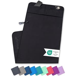 Fit-Flip Asciugamano Sportivo con Scomparto a Cerniera e Clip Magnetica - Telo in Microfibra - Compatto e ad Asciugatura Rapida - Accessori da Palestra uome e Donna - Nero