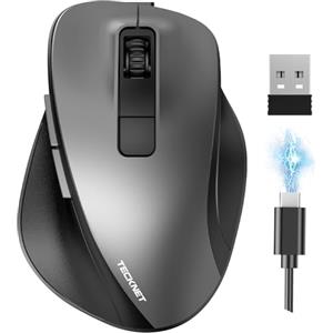 TECKNET Mouse Bluetooth Ergonomico, Mouse Wireless Ricaricabile con 3 Dispositivi (2*Bluetooth+USB), Poggiapollice Ergonomico, 4800 DPI, 6 Pulsanti, Mouse USB Silenzioso per Laptop/PC/Tablet/MacBook