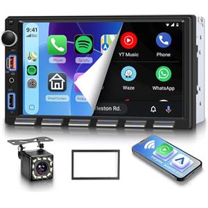 Rimoody Autoradio 2 Din con Wireless Carplay You-Tube Android Auto iOS/Android Mirror Link, 7 Pollici Touchscreen Radio Bluetooth FM Radio USB/AUX/EQ/Tipo C Controllo del Volante Telecamera Posteriore