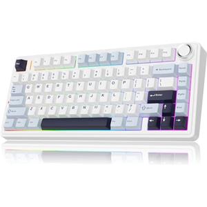 MechLands Aula F75 PRO 75% Tastiera meccanica Custom Creamy, BT5.0/USB-C/2.4GHz Wireless RGB Tastiera Gasket Structure, Bottone, Reper Switches per Win/Mac (Bianco Blu)