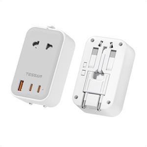 TESSAN Adattatore da Viaggio Universale PD 20W, Adattatore da Viaggio Universale con 2 USB C e 1 USB A, Adattatore Presa Internazionale, Adattatore Spina da Viaggio Universale per Germania USA